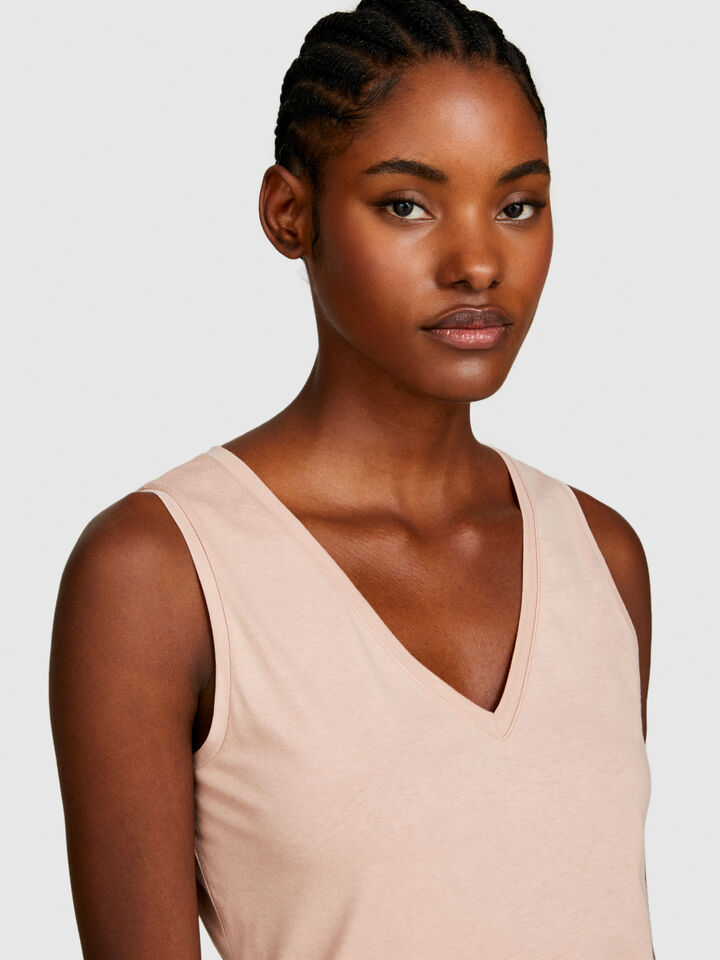 Tank top in 100% cotton - women's tops - Nude | Sisley image number 5